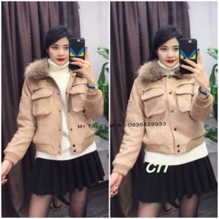 Áo khoác da lộn cổ lông