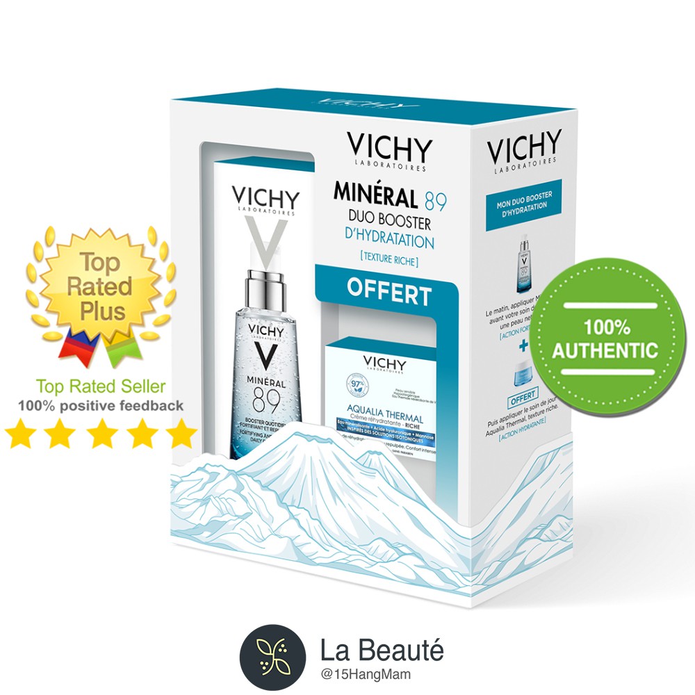 Vichy Minéral 89 Duo Booster D'Hydratation ( Texture Riche ) - Set Quà Tặng Cấp Nước Cho Da Khô Vichy