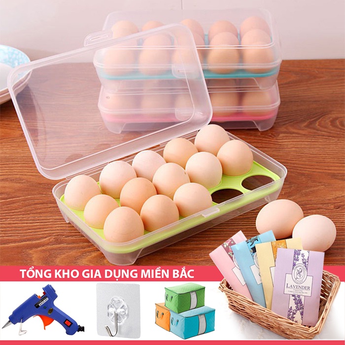 [Tổng Kho Sỉ] Hộp Khay Đựng Trứng Gà, Giỏ Rổ Đựng Trứng Vịt Tiện Lợi 1 Tầng 15 Ngăn