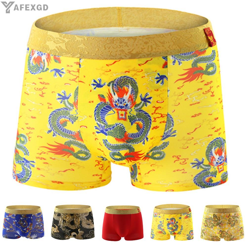 Quần lót boxer dáng rộng thoáng khí in hình rồng gợi cảm cho nam