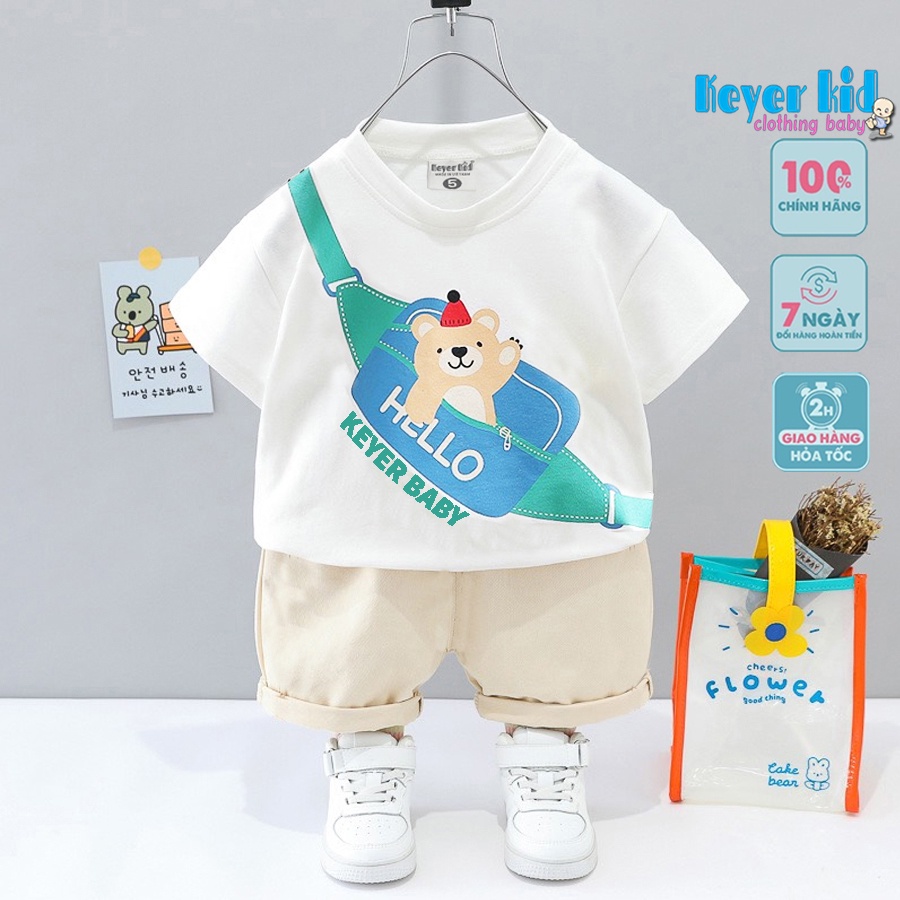 Bộ Quần Áo Bé Trai (6 tháng - 5 tuổi) - KEYER KIDS, Áo Thun Cotton Cộc Tay, Quần Kaki Hình in Túi Đeo Ngang SZ45