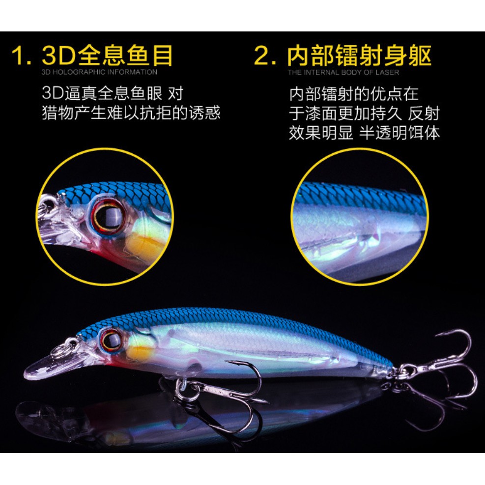 Mồi Câu Cá Giả Hình Cá Dạ Quang Kích Thước 110mm Trong Lượng 14g