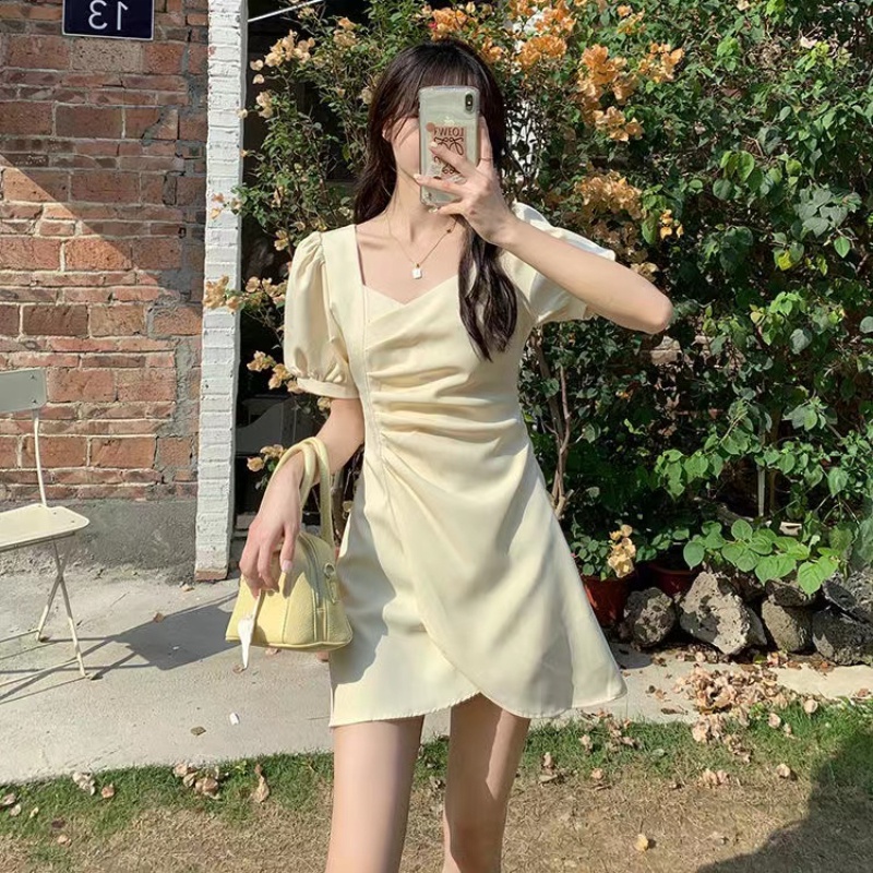 Đầm PERTY tay ngắn phồng cổ vuông thiết kế mới thời trang mùa hè quyến rũ dành cho nữ