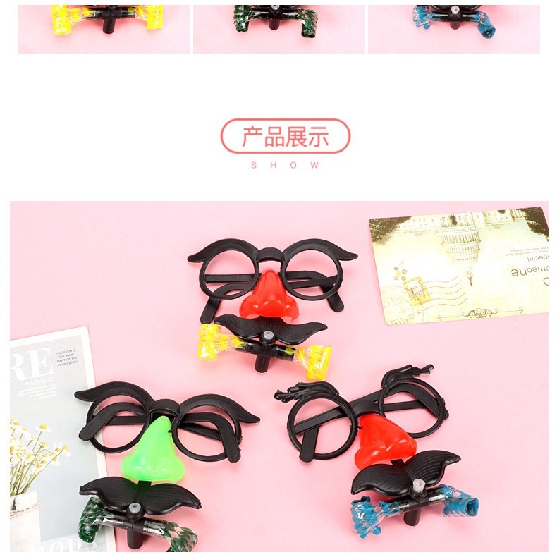 Mắt kính hóa trang chú hề có còi mũi tròn màu đỏ cà chua + bộ râu