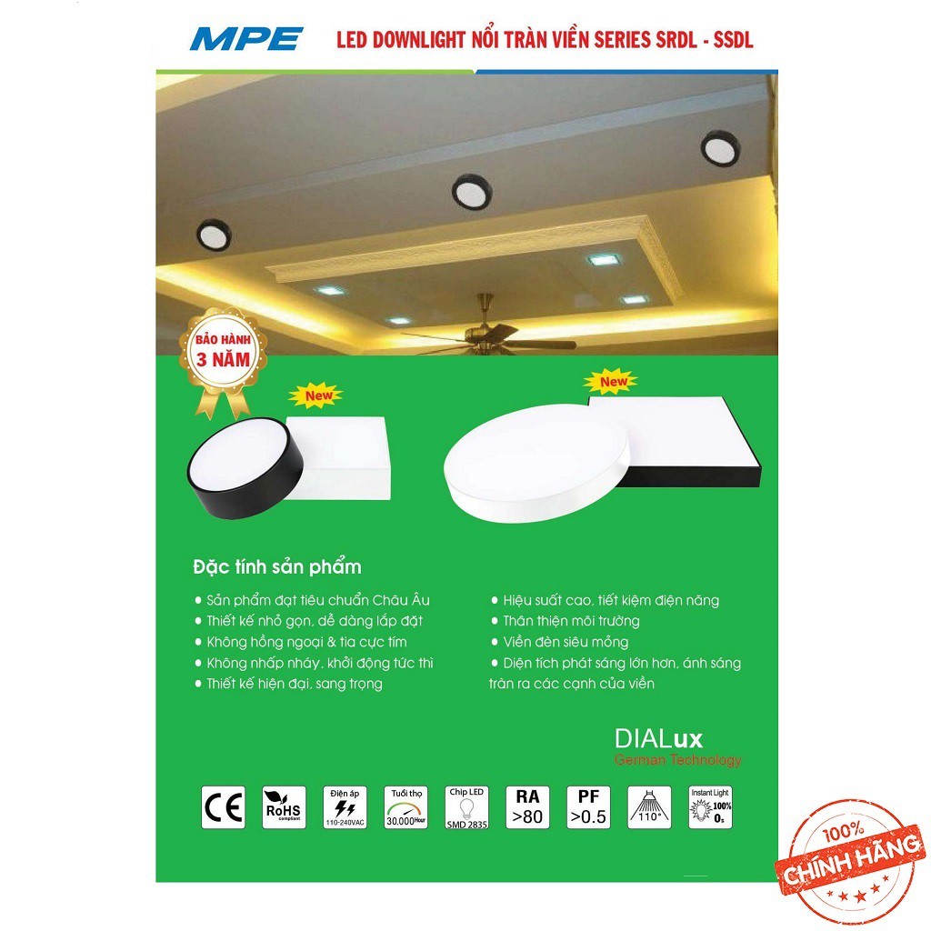 [Hàng Chính Hãng] Đèn LED MPE Downlight (series SSDL) 32W, 48W –Ánh sáng Trắng, Trung Tính, Vàng, 3 Chế Độ Màu