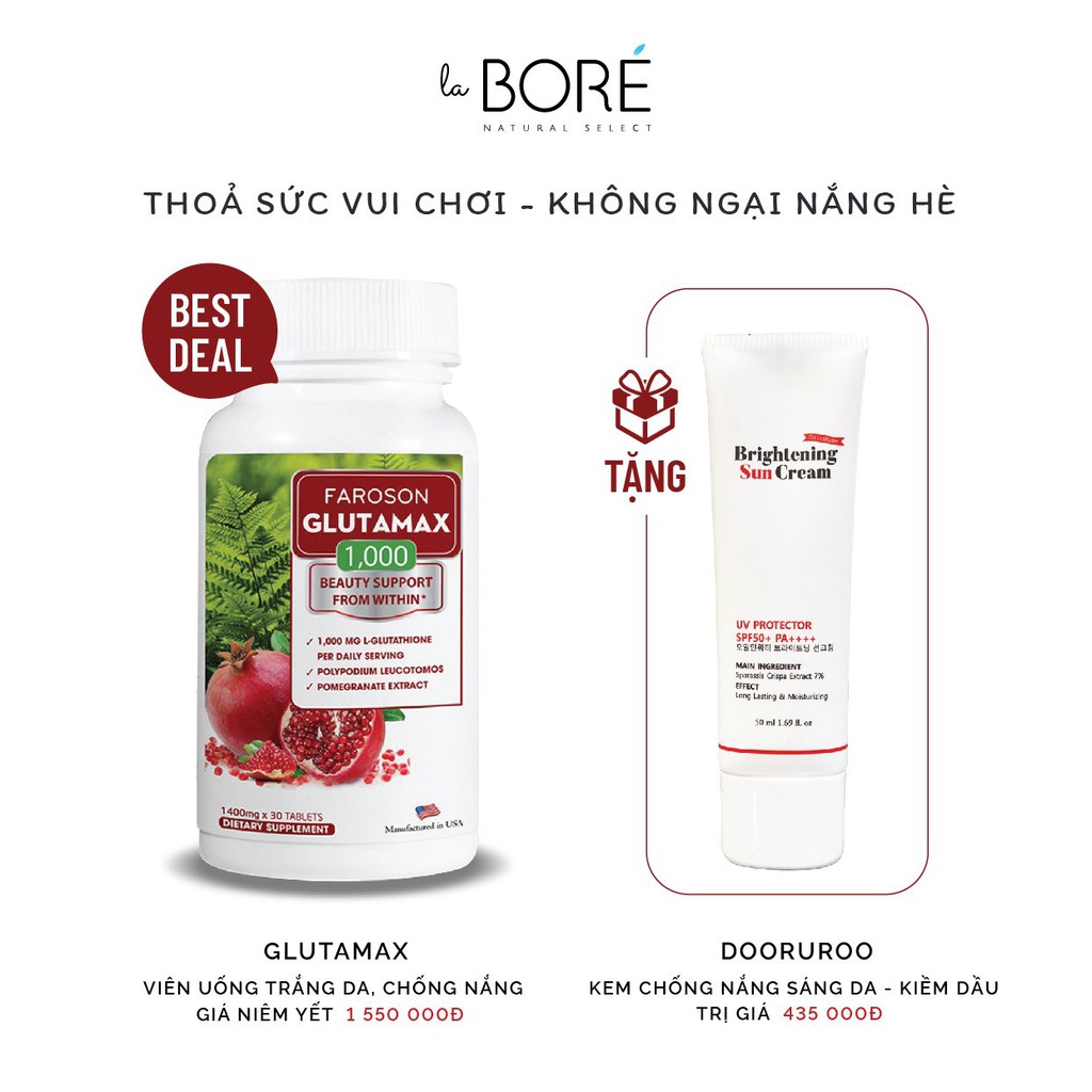 [Combo Quà Tặng]  1 lọ GLUTAMAX 1000 + TẶNG KÈM 1 kem chống nắng DDORUROO trị giá 435k