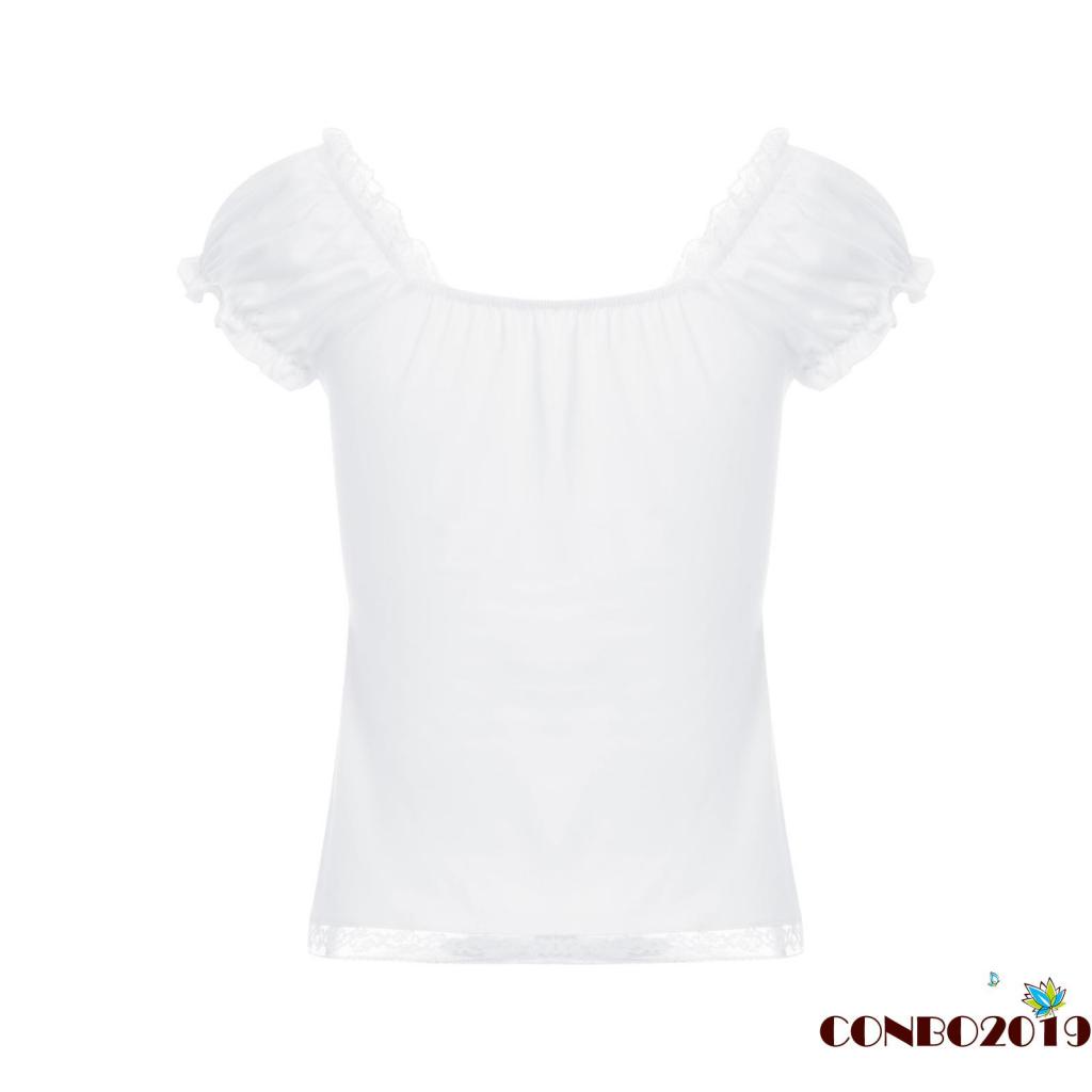 Áo Thun Tay Ngắn Cổ Chữ V Phối Bèo Viền Bèo Màu Sắc Trơn Kiểu Vintage Thời Trang Mùa Hè Cho Nữ