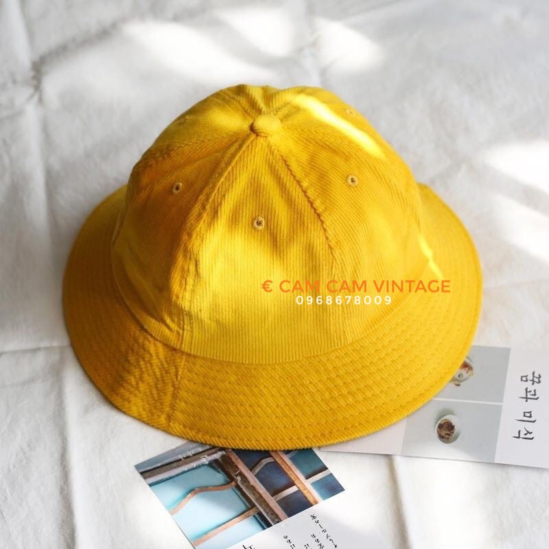 Mũ bucket nam nữ, nón bucket Maruko trơn vàng vintage dệt kim unisex cao cấp phủ nhung