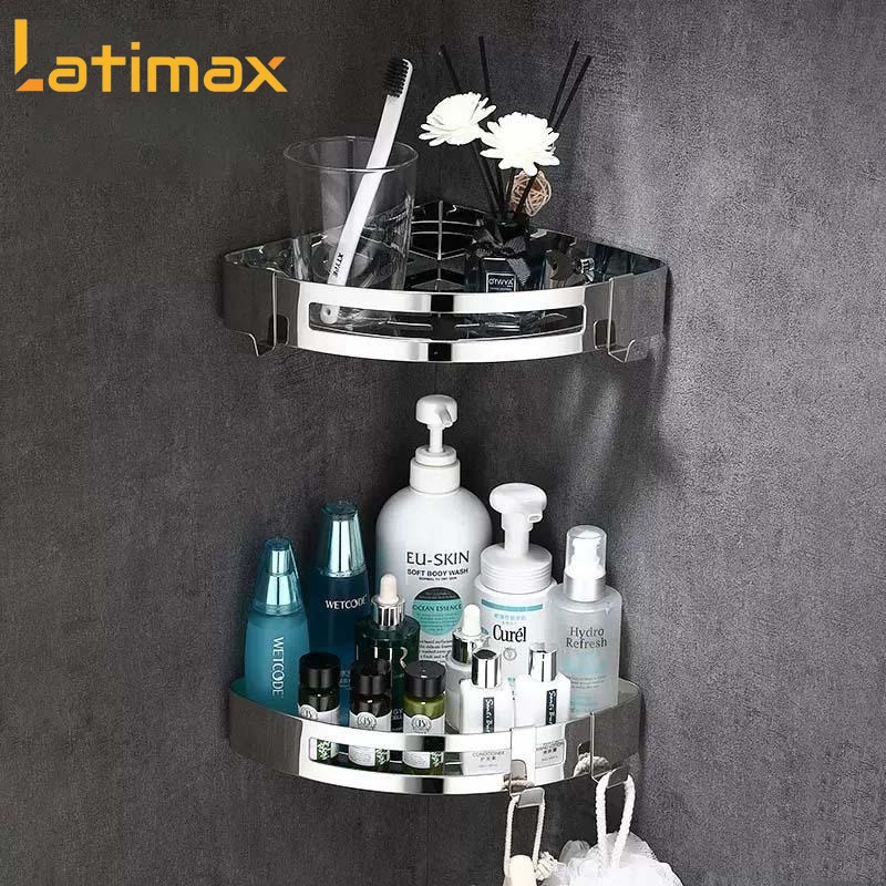 Kệ Góc Nhà Tắm Tam Giác Dán Tường 2 Tầng Inox 304 Latimax Sang Trọng Chống Gỉ Sét - Tặng Kèm Keo Dán Chuyên Dụng