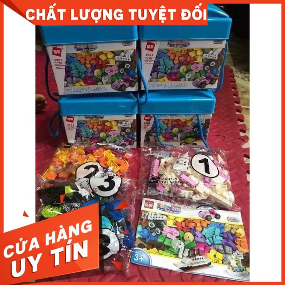 BỘ LEGO 460 CHI TIẾT HỘP VUÔNG MÀU XANH