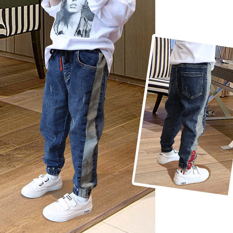 Quần bò cho bé trai phối viền ghi size 5-10 tuổi