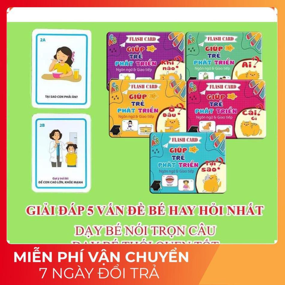 Combo 1 bộ 5 chủ đề Thẻ học Phát triển Ngôn ngữ Giao tiếp, tư duy qua 5 dạng câu hỏi