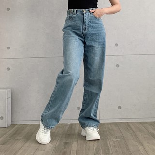 Quần Baggy suông jean nữ ống rộng lưng cao màu xanh đen BEE1500-6F5