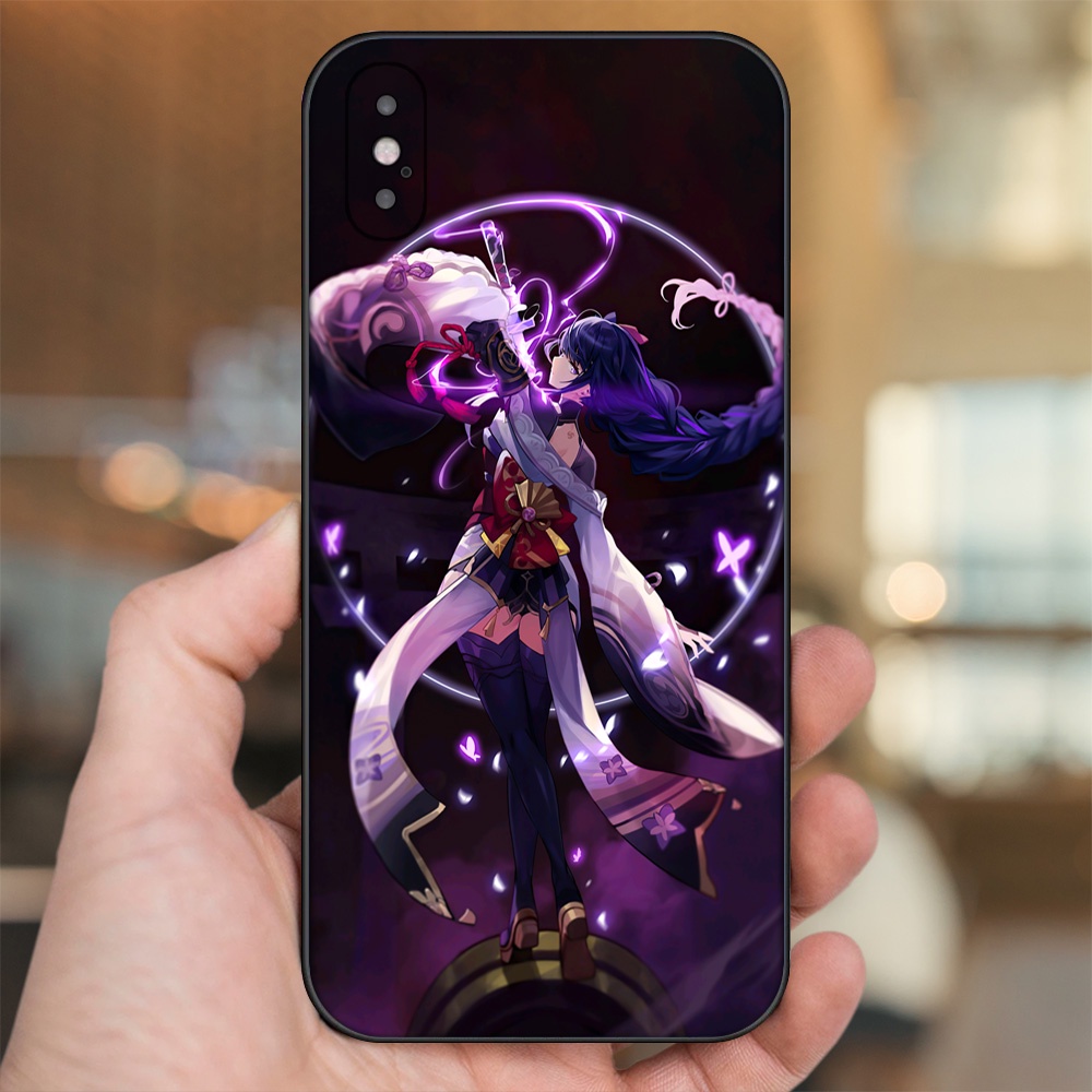 Ốp lưng iPhone X, Xs dẻo đen cạnh vuông in hình Raiden Shogun Genshin Impact