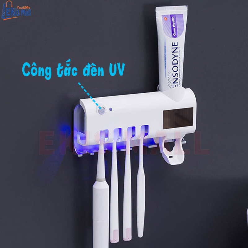 Kệ để bàn chải đánh răng diệt khuẩn bằng tia UV Giá treo bàn chải nhả kem đánh răng đa năng tự động có cốc tùy chọn