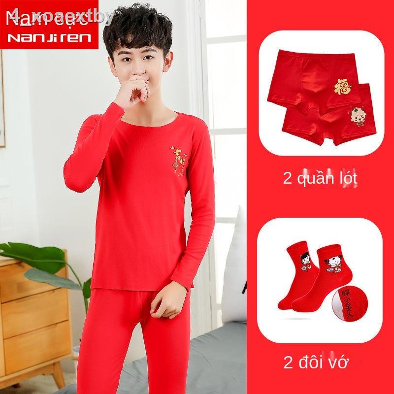 ¤Bộ đồ lót màu đỏ dành cho trẻ em năm sinh của trẻ em bằng vải bông tinh khiết bé trai và bé gái 13 tuổi tuổi Sửu quần á