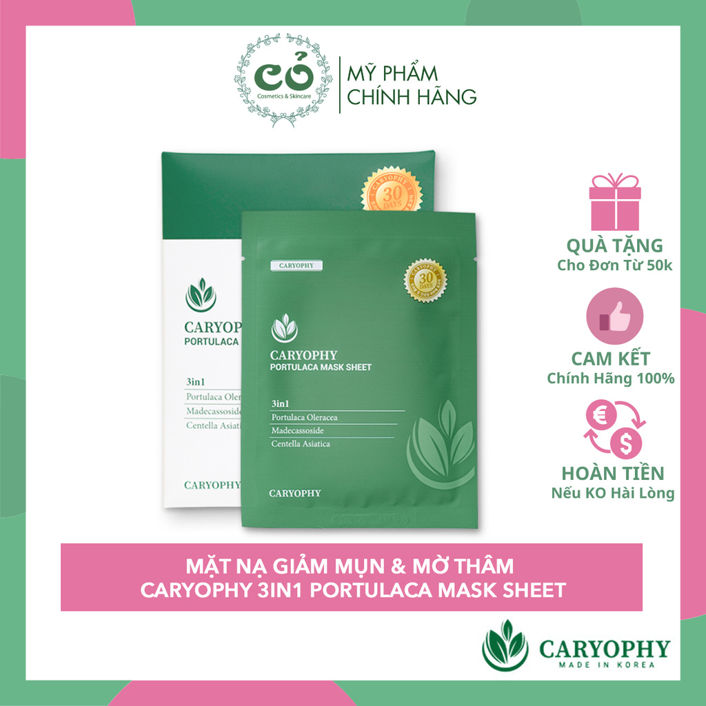 Mặt Nạ Tràm Trà Ngừa Mụn, Sáng Da Caryophy Portulaca Mask Sheet 22g