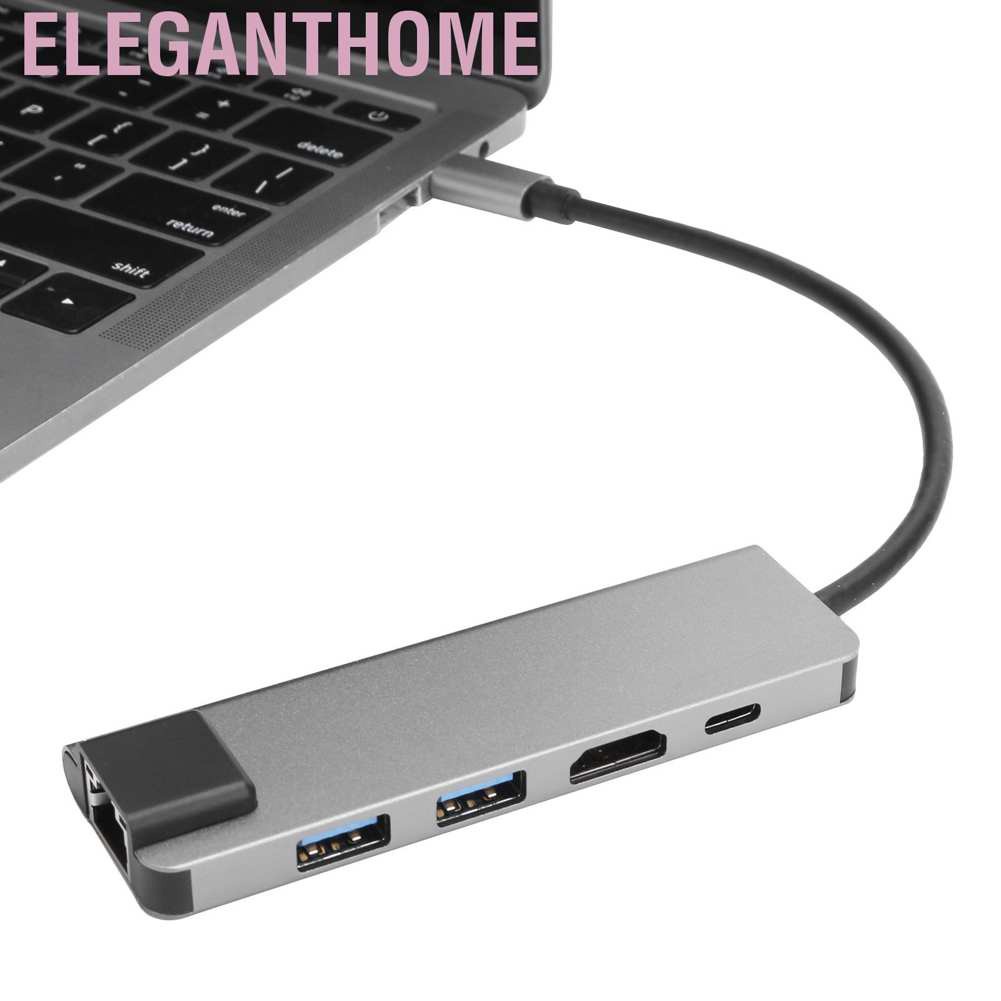 Eleganthome 5 In 1 USB-C Hub 4K HDMI Type-C to PD RJ45 USB3.0 Adapter for iOS Samsung