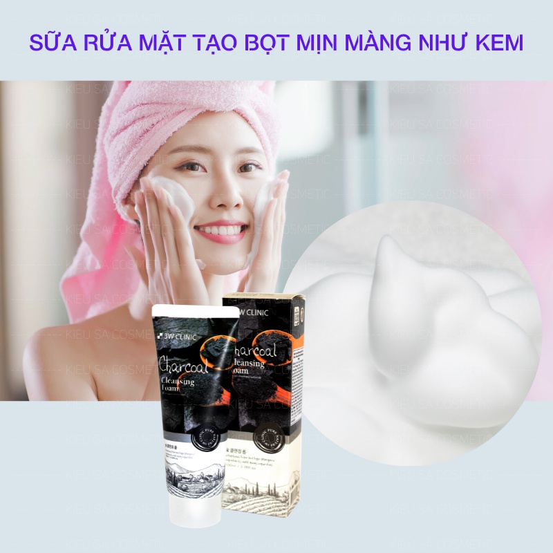 Sữa Rửa Mặt 3W Clinic Charcoal Cleansing Foam (100ml)