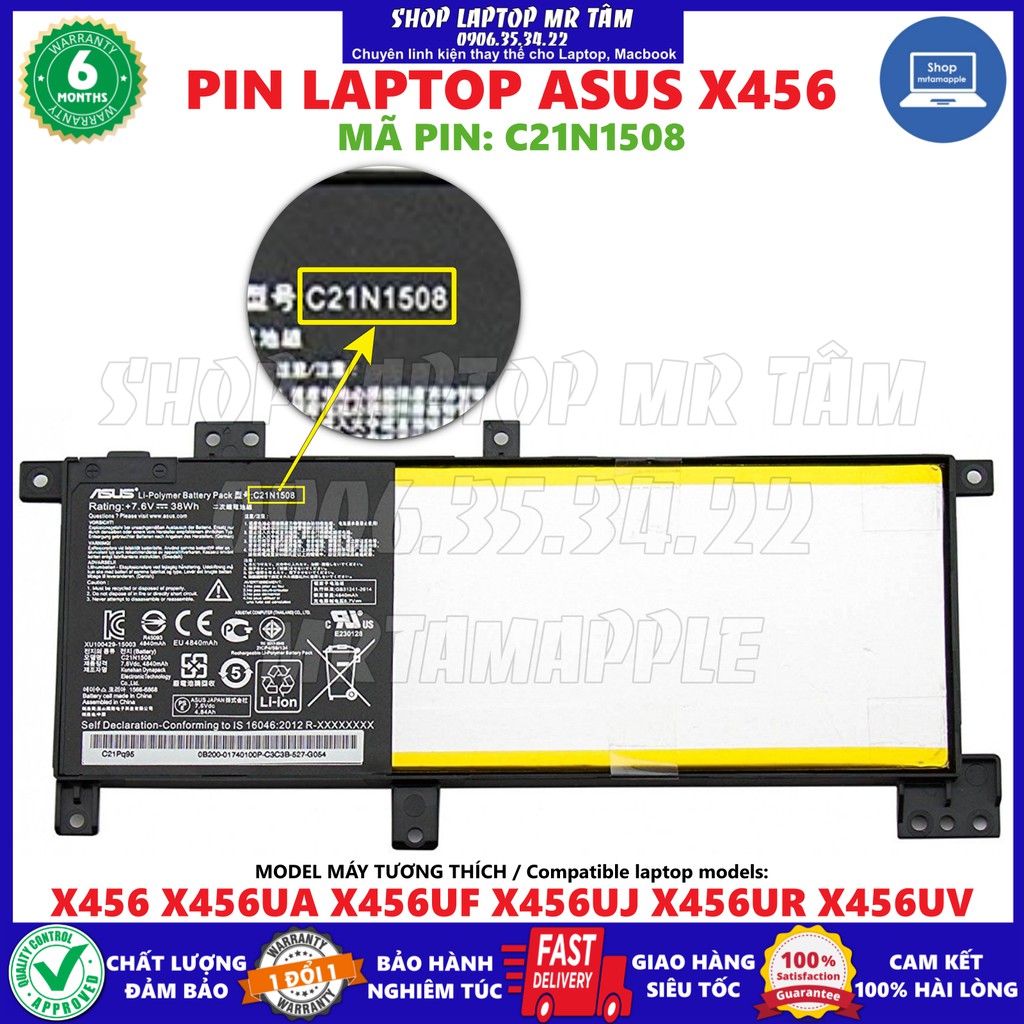 (BATTERY) PIN LAPTOP ASUS X456 (C21N1508) (ZIN) - 4 CELL - X456 X456UA X456UF X456UJ X456UR X456UV