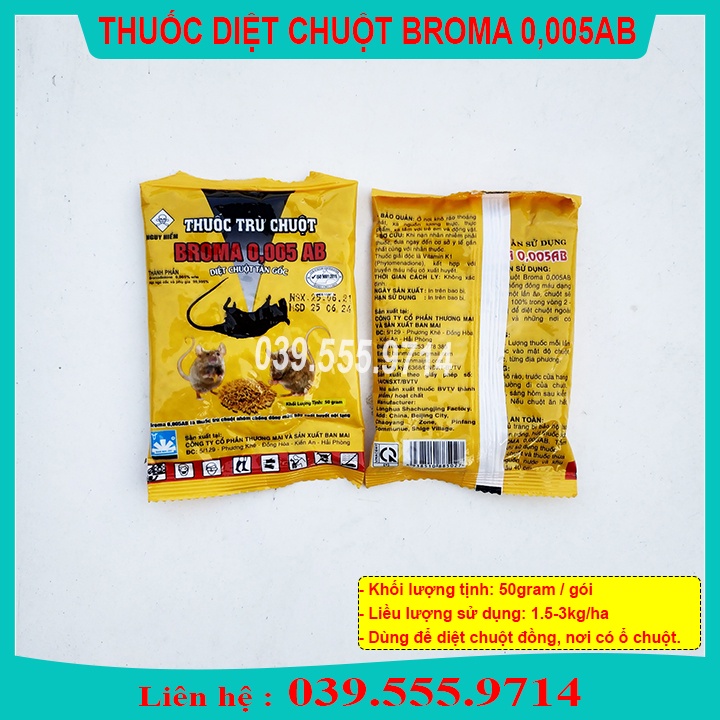 5 GÓI THÓC CHUỘT BROMA 0,005 AB - DIỆT CHUỘT TẬN GỐC