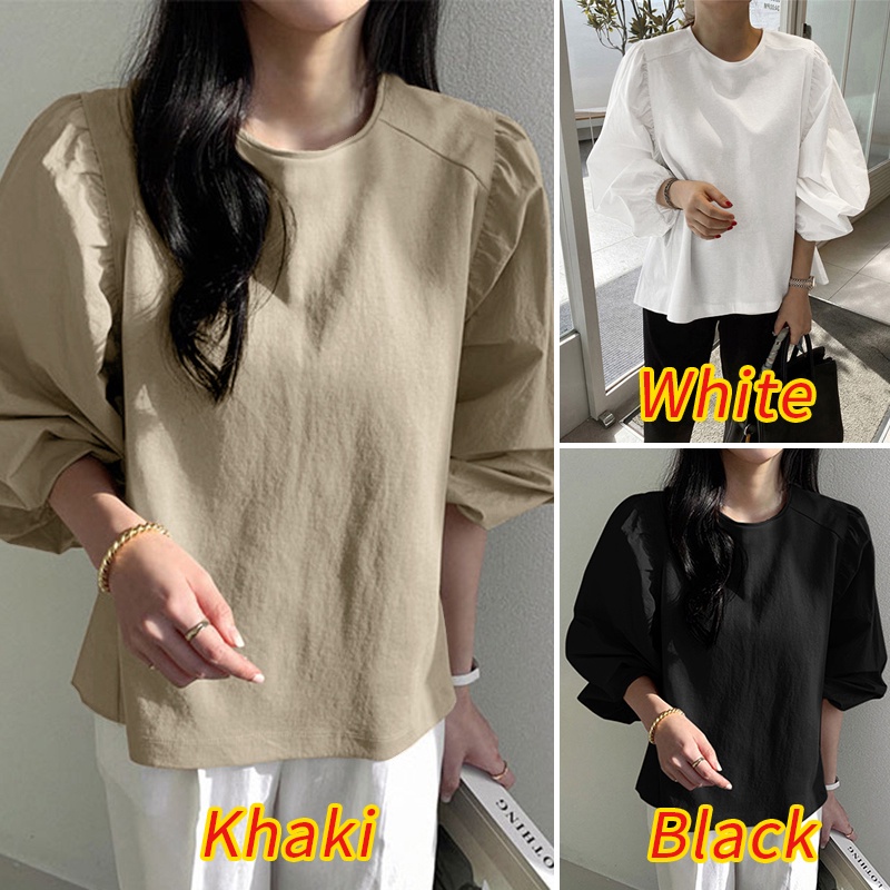 Áo Sơ Mi Kiểu Zanzea Dáng Rộng Tay Phồng Màu Trơn Thời Trang Thường Ngày Cho Nữ