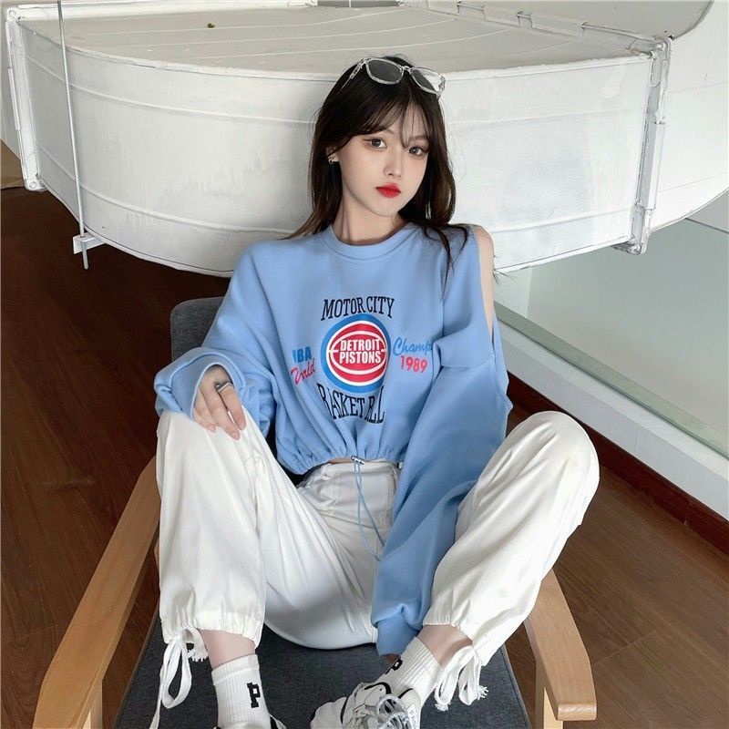 Áo Sweater Trễ Vai Dáng Ngắn In Họa Tiết Thời Trang Mùa Thu Cho Nữ