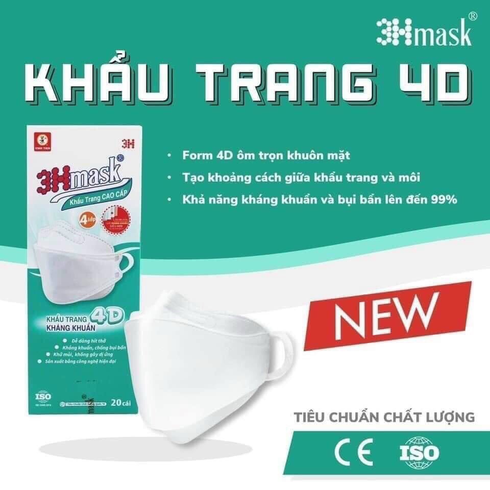 Combo 10 Hộp (Hộp 20 cái) Khẩu trang 4D 3HMask QUAI DẸP chính hãng cao cấp