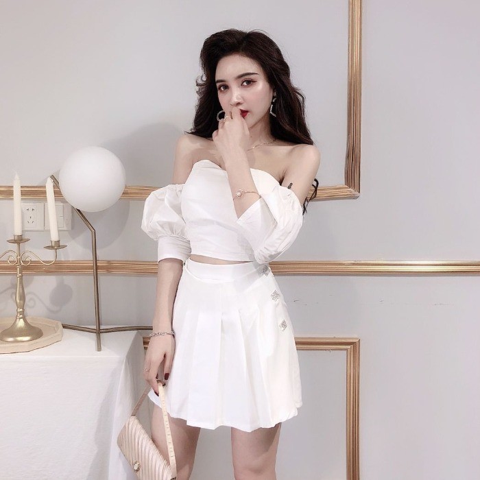 Set áo cup ngực tay bồng + chân váy