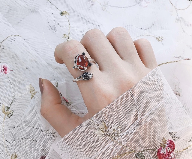 Nhẫn hồ ly phong thuỷ bạc Thái cao cấp