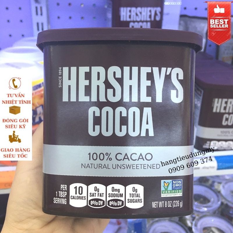 Bột Cacao Hershey’s Nguyên chất Không Đường 226g