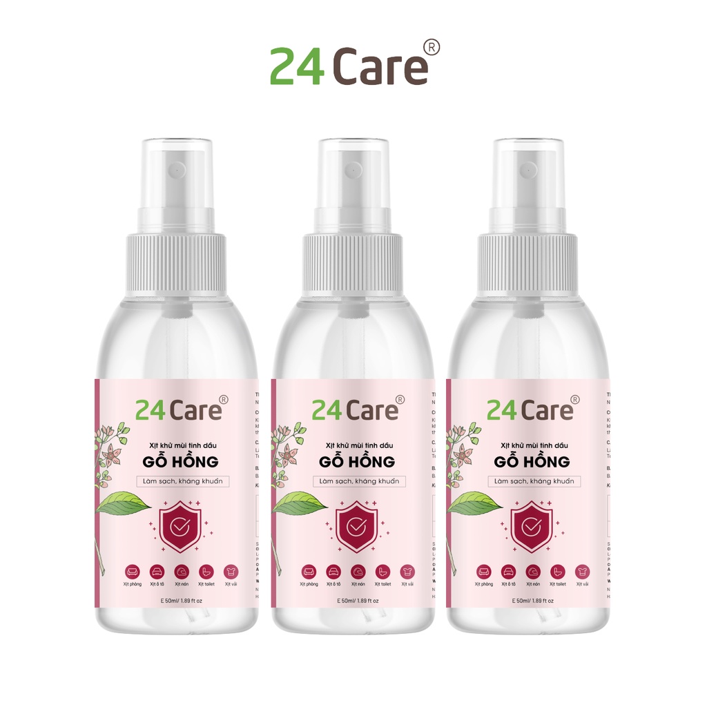 Combo 3 xịt khử mùi thơm phòng Gỗ Hồng 24Care 50ml/chai