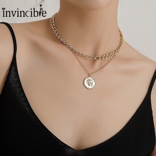 Women Vintage Carved Coin Necklace/ Double Layer Fashion Punk Hip Hop Metal Choker/ Bohemian Style Jewelry