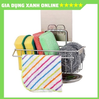 Kệ Inox Đựng Đồ Rửa Chén Bát Có Khay Hứng Nước Tiện Dụng Kệ Để Miếng Rửa Bát Kèm Miếng Dán Dính Tường Siêu Chắc