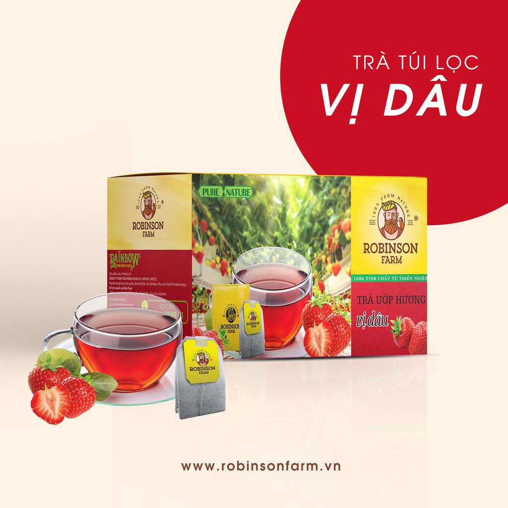 Trà Dâu Túi Lọc Robinson Farm 40gr ( 20 túi x 2g ) Đậm vị dâu - Thơm vị trà