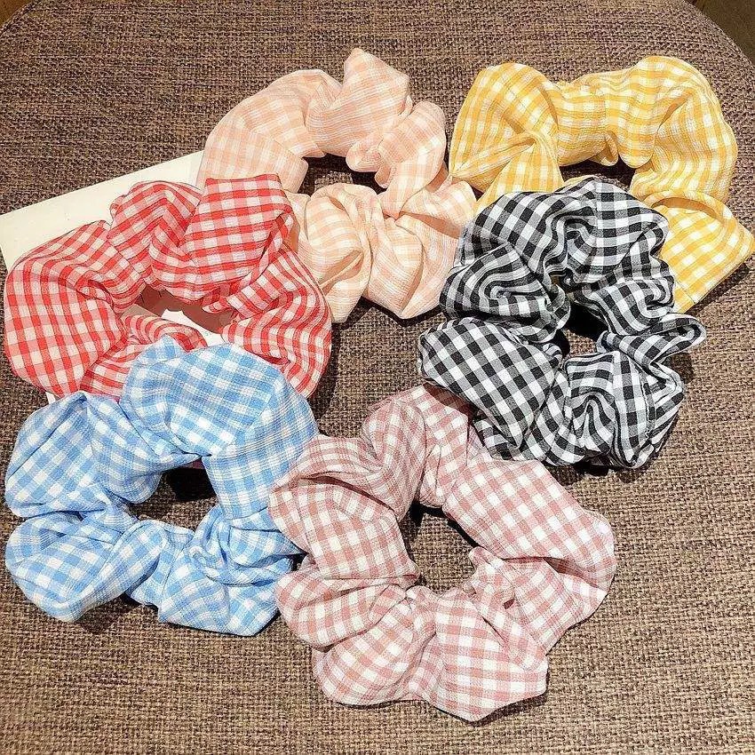 Dây buộc tóc scrunchies cột tóc caro vải cực dễ thương SC01