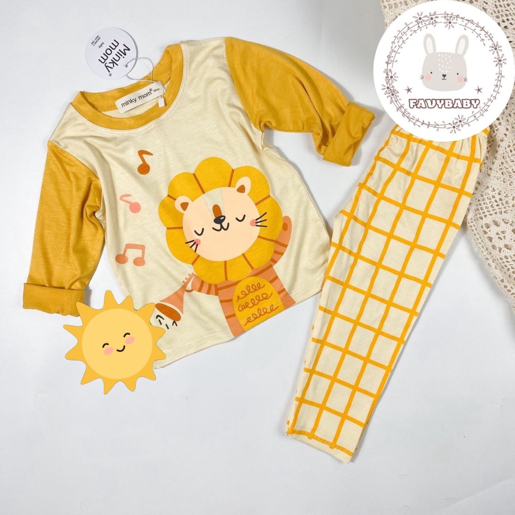 Bộ Dài Tay MINKY MOM Chính Hãng Bé Trai Bé Gái Thun Lạnh Quần Kẻ Caro Hình Động Vật Cute Bé 0 1 2 3 4 5 Tuổi - Favybaby