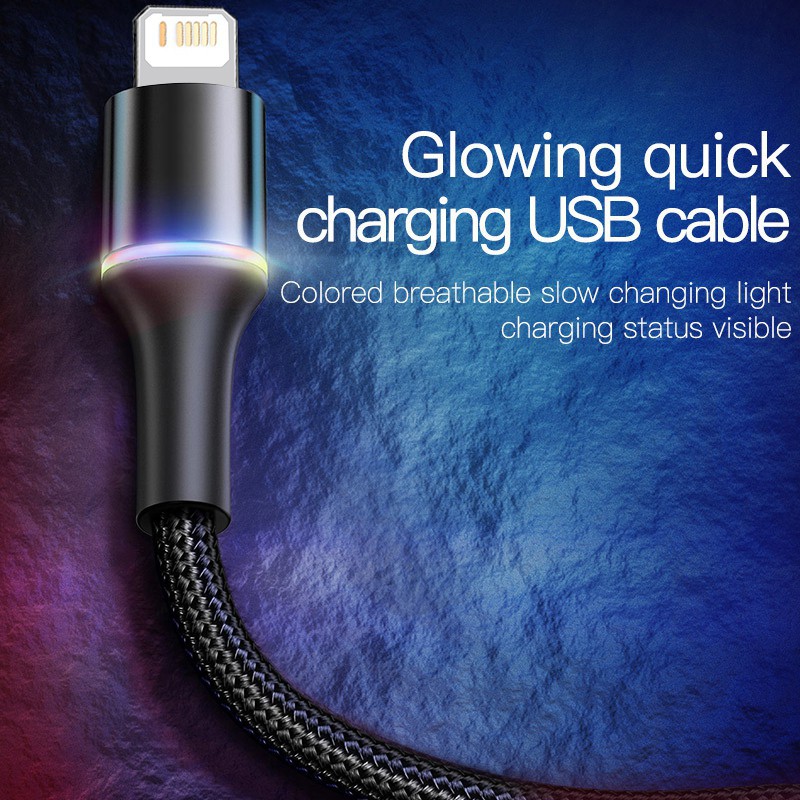 Dây cáp sạc nhanh Baseus 2.4A có đèn led cho IPhone 12 pro 11 Xs Max Xr X 8 7 Plus(sạc nhanh 2.4A, LED báo sạc)