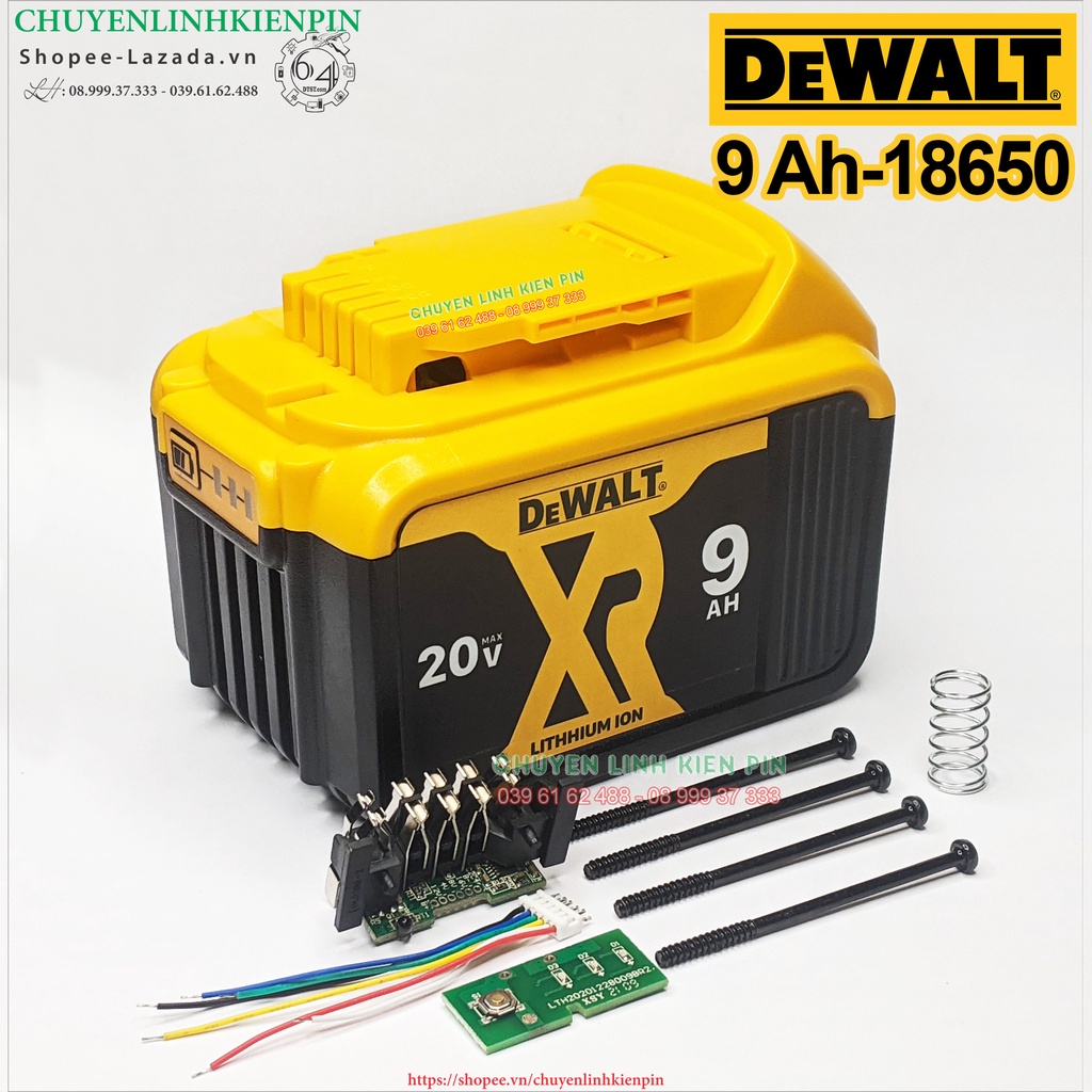 Vỏ, mạch pin Dewalt 18V - 9Ah có led báo pin và nhận sạc zin , loại để được 15 cell Li-ion 18650 ( Bl64_223 )