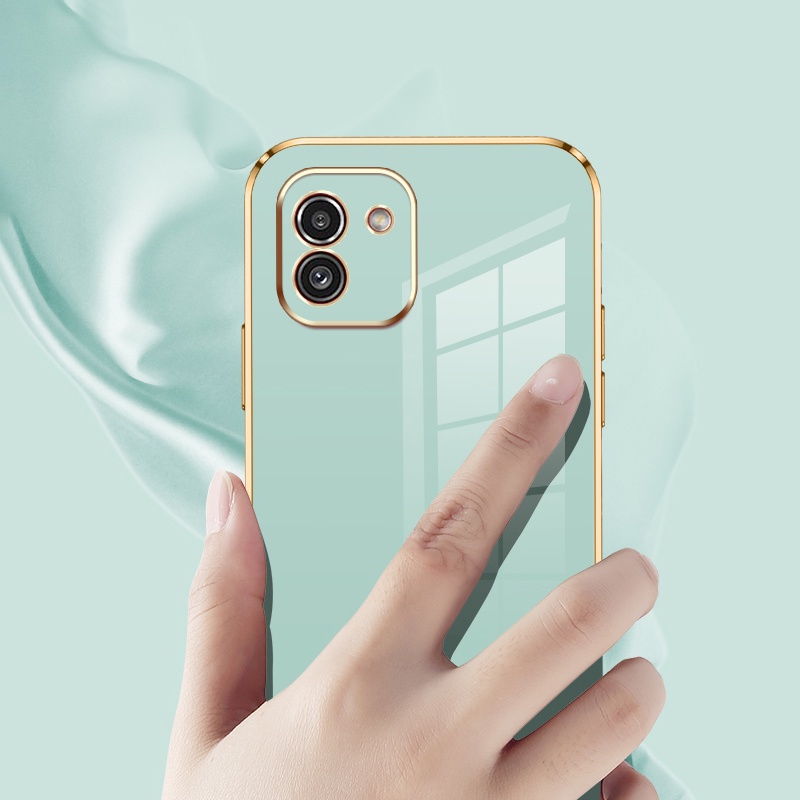 Ốp Điện Thoại Mềm Hình Vuông Mạ Viền Sang Trọng Có Dây Đeo Cho Samsung A03S A03