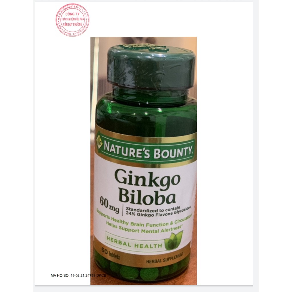 Thực Phẩm Chức Năng Giúp Tăng Cường Tuần Hoàn Não Nature's Bounty Ginkgo Biloba (60mg) hộp 60 viên - 0304530