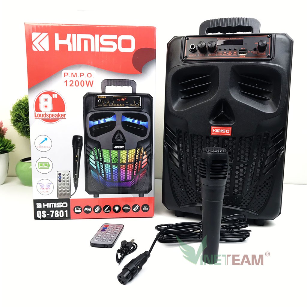 Siêu giảm giá - Loa kẹo kéo mini Karaoke giá rẻ  KIMISO QS-7801 Bass 20 ,Kèm điều khiển Tặng 1 micro có dây -dc4385