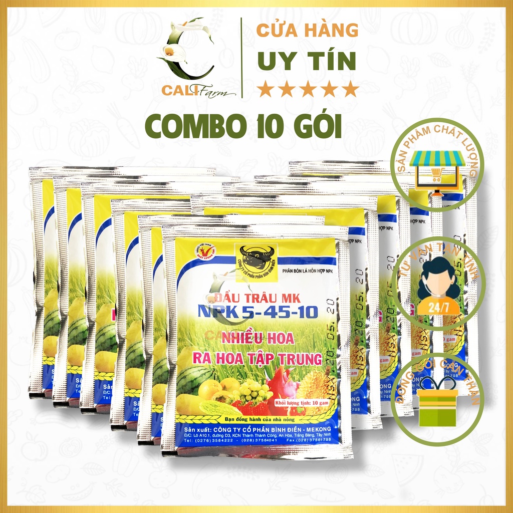 Phân bón lá Đầu Trâu NPK 5-45-10 Gói 10gr Kích Hoa Đậu Trái x10 gói