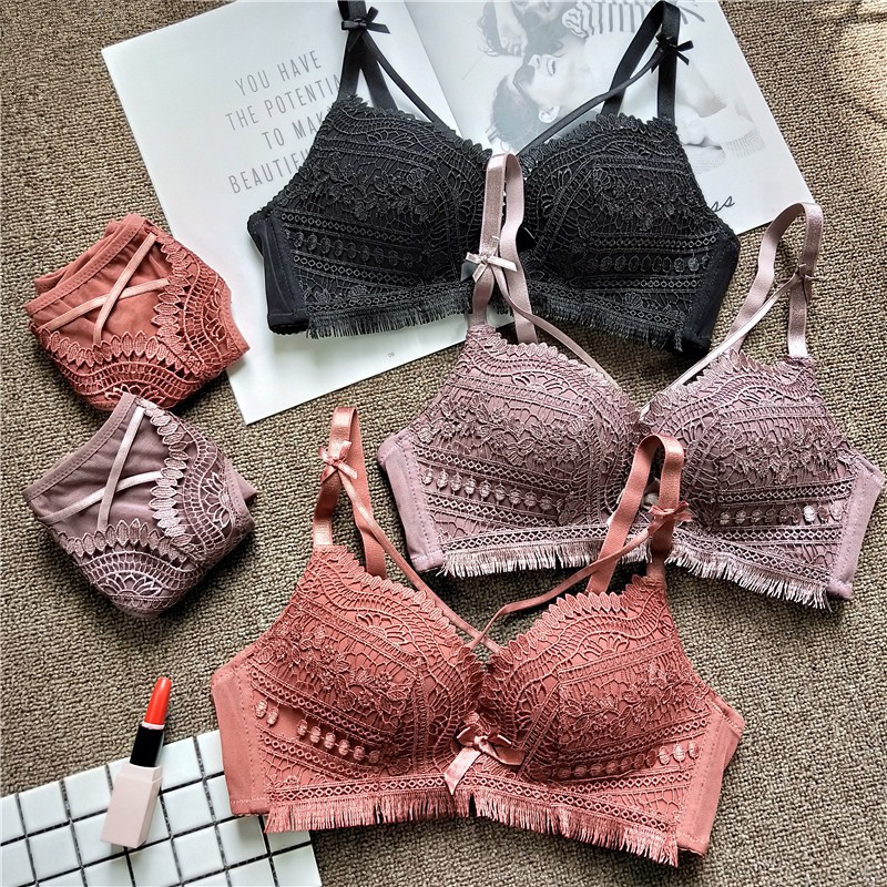 Bộ lót ren không gọng đệm vừa gắn nơ dễ thương, bộ lót nâng đẩy ngực - B08 | BigBuy360 - bigbuy360.vn