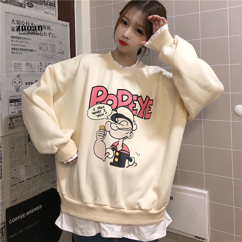 SUXI Áo nỉ nữ dài tay cổ tròn thời trang Hàn