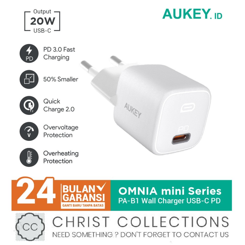 Đầu Sạc Nhanh Aukey 20w Type C Cho Iphone 12 & Android Pa-B1