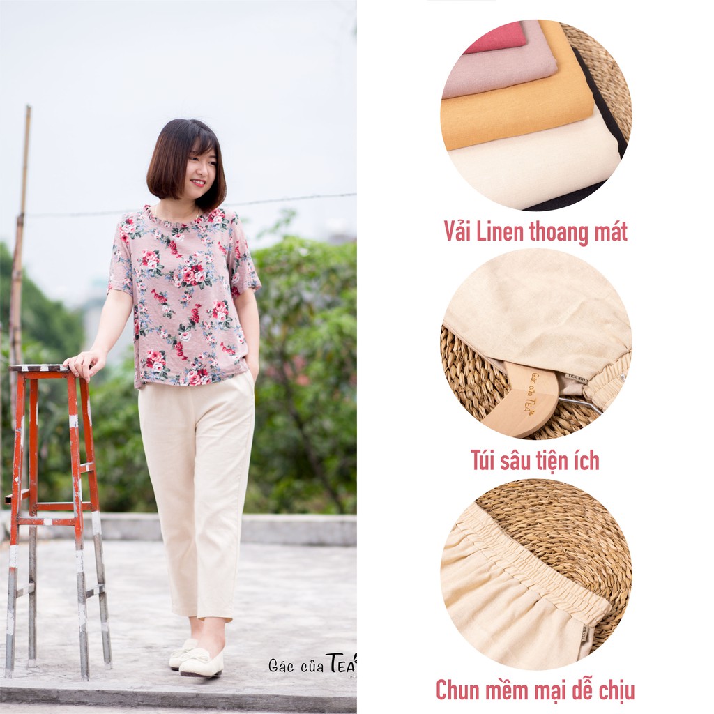 Quần baggy nữ vải LINEN cạp chun, may thiết kế (có sẵn) - Gác của Tea