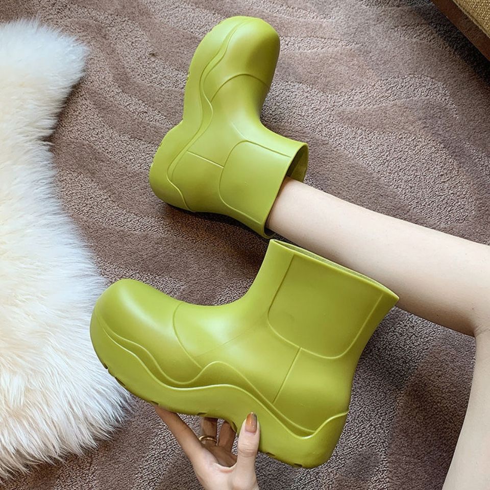 Giày Bốt Đi Mưa Đế Dày Tăng Chiều Cao Chống Trượt Chống Thấm Nước Màu Xanh Bơ Thời Trang Cho Nữ