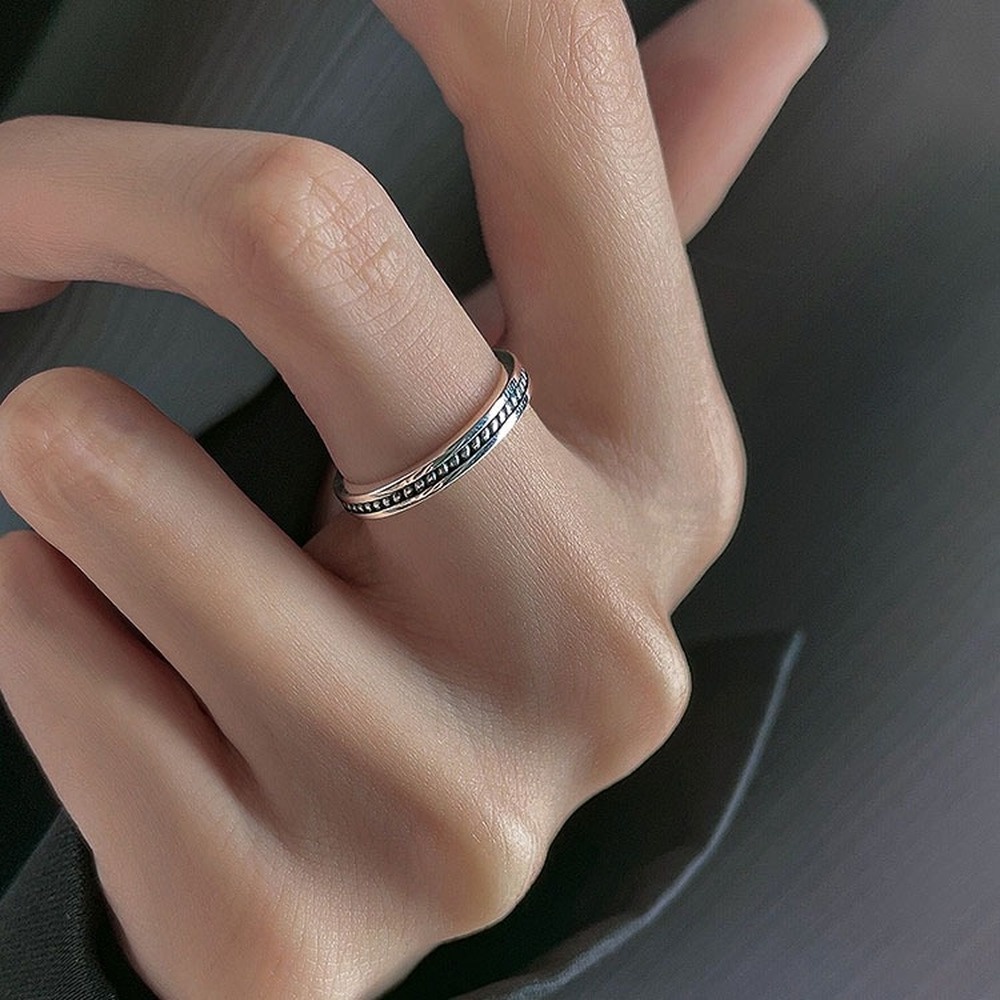 Nhẫn Bạc S925 Họa Tiết Chấm Bi Phong Cách Retro Hàn Quốc Đơn Giản Cho Nam Nữ