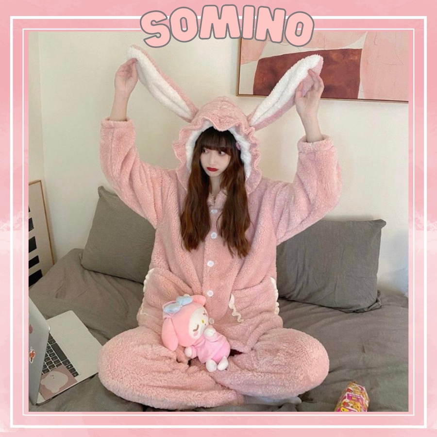 nhiều mẫu Bộ đồ ngủ lông pijama quần áo mặc ở nhà dài tay mùa đông mềm mại bộ ngủ mùa đông dày dặn ấm áp Somino